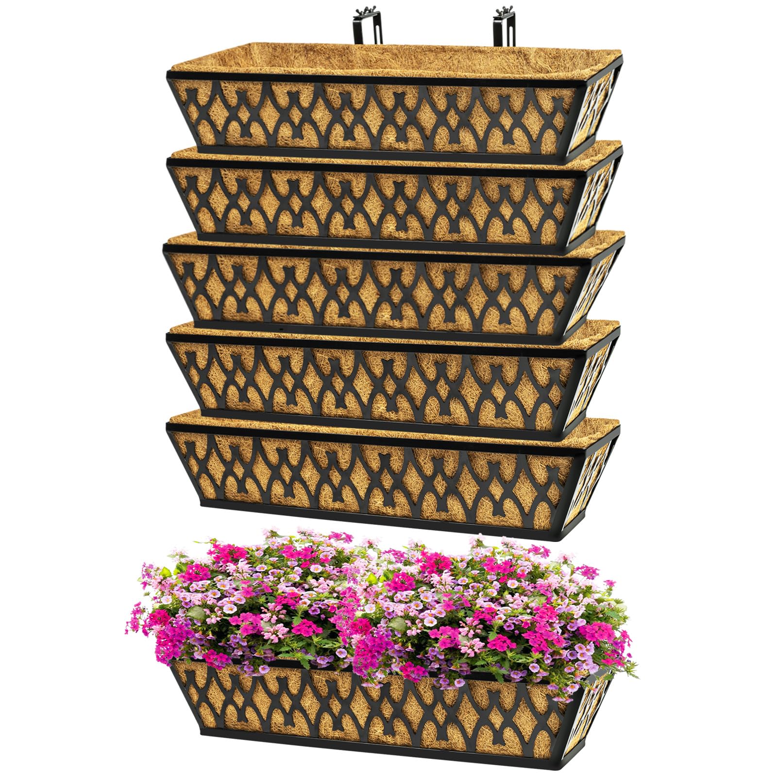 Karlliu window boxes with adjustable brackets for versatile outdoor mounting.