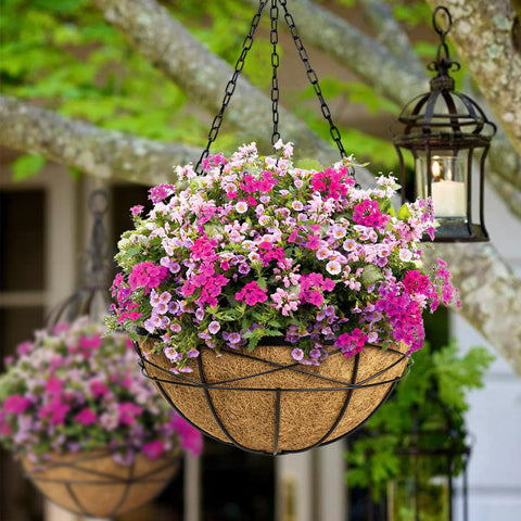 Karlliu round coco coir pot liner in hanging basket for quick setup.
