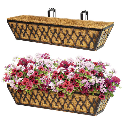 Karlliu 24-inch bronze window box ready to mount on a railing for vibrant blooms