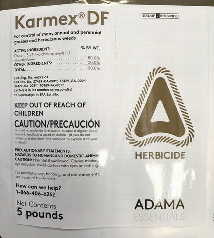 Karmex DF Diuron 80% bag front label for lawn weed control.
