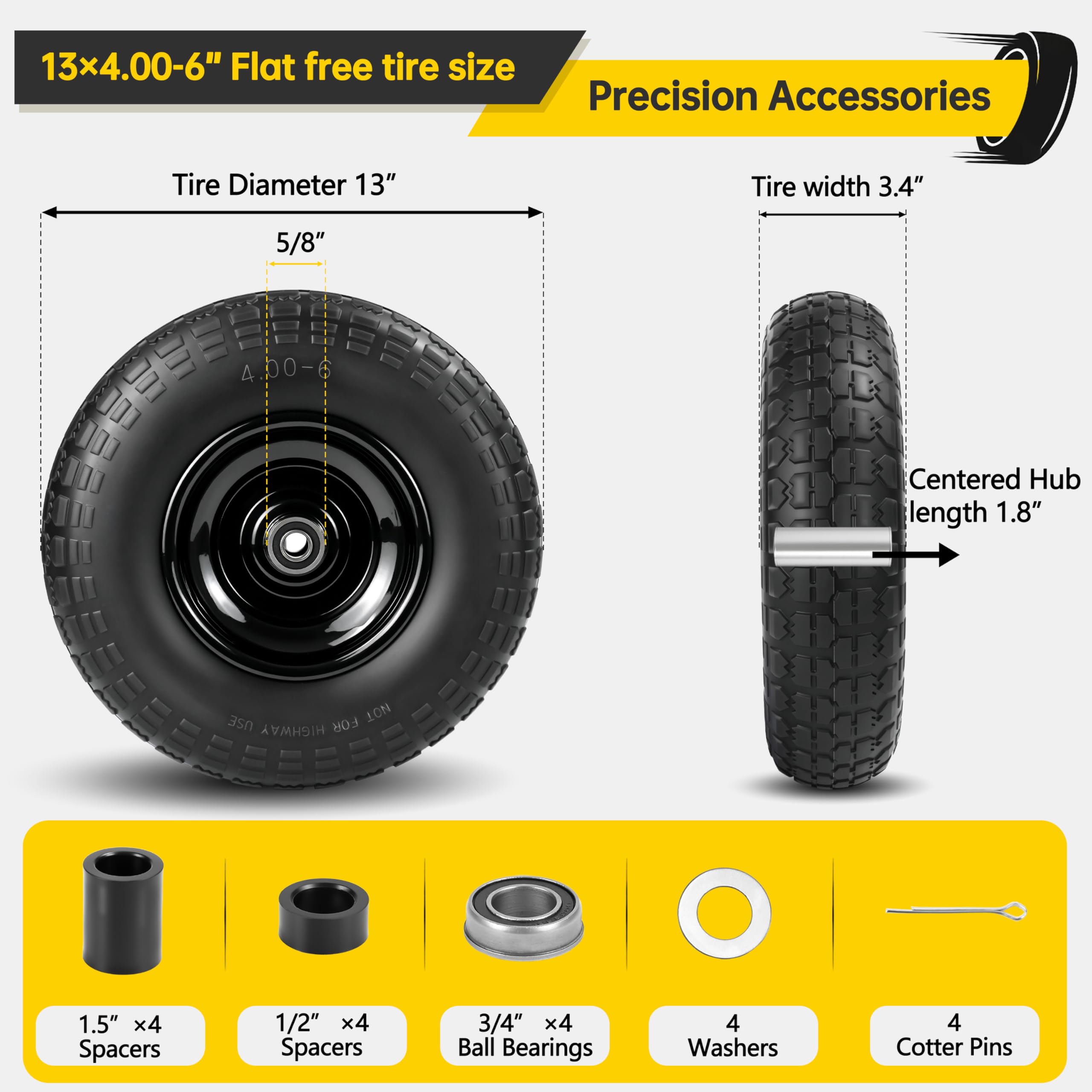 Kartio 13-inch solid tire with sawtooth tread for traction