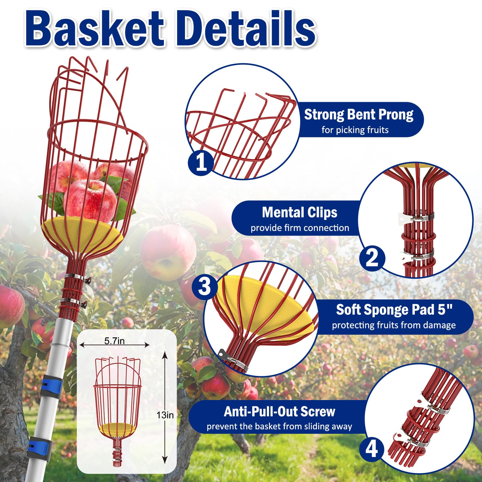 Karveden lightweight aluminum fruit picker pole for easy harvesting