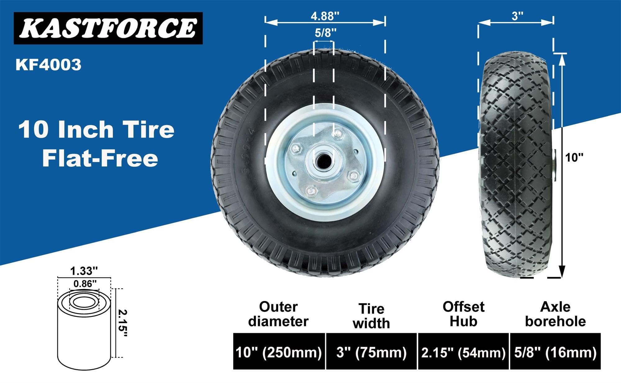 KASTFORCE KF4003 axle borehole 5/8 inch fits standard axles