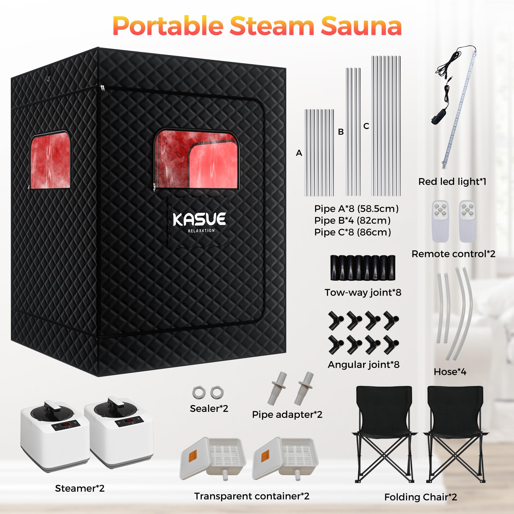 Included folding chairs with the KASUE 2-person sauna