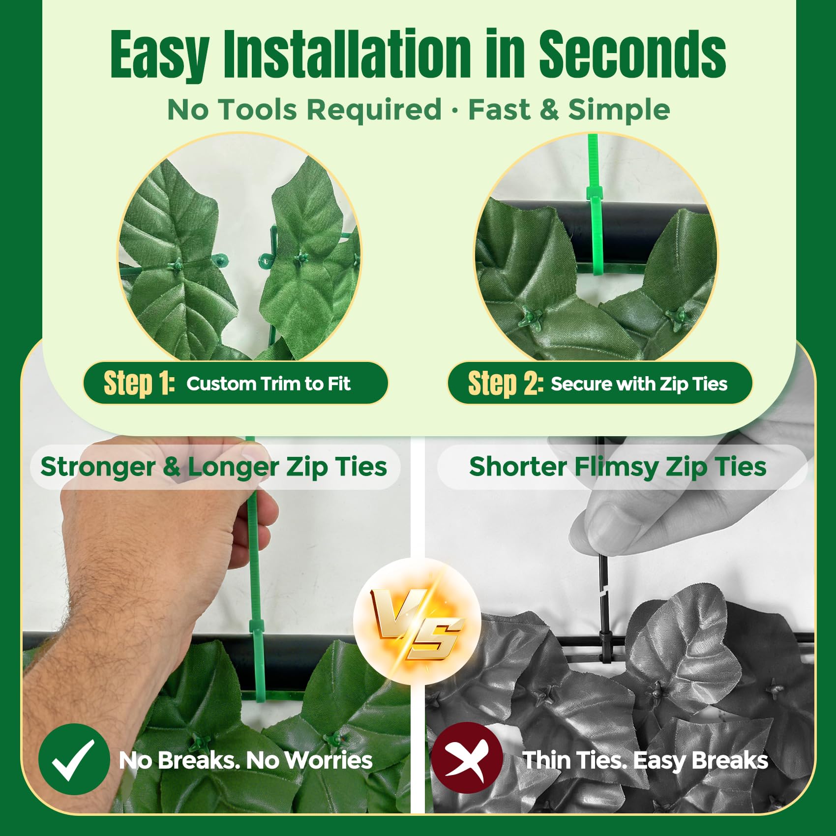 KASZOO ivy fence kit includes sturdy zip ties for quick installation.
