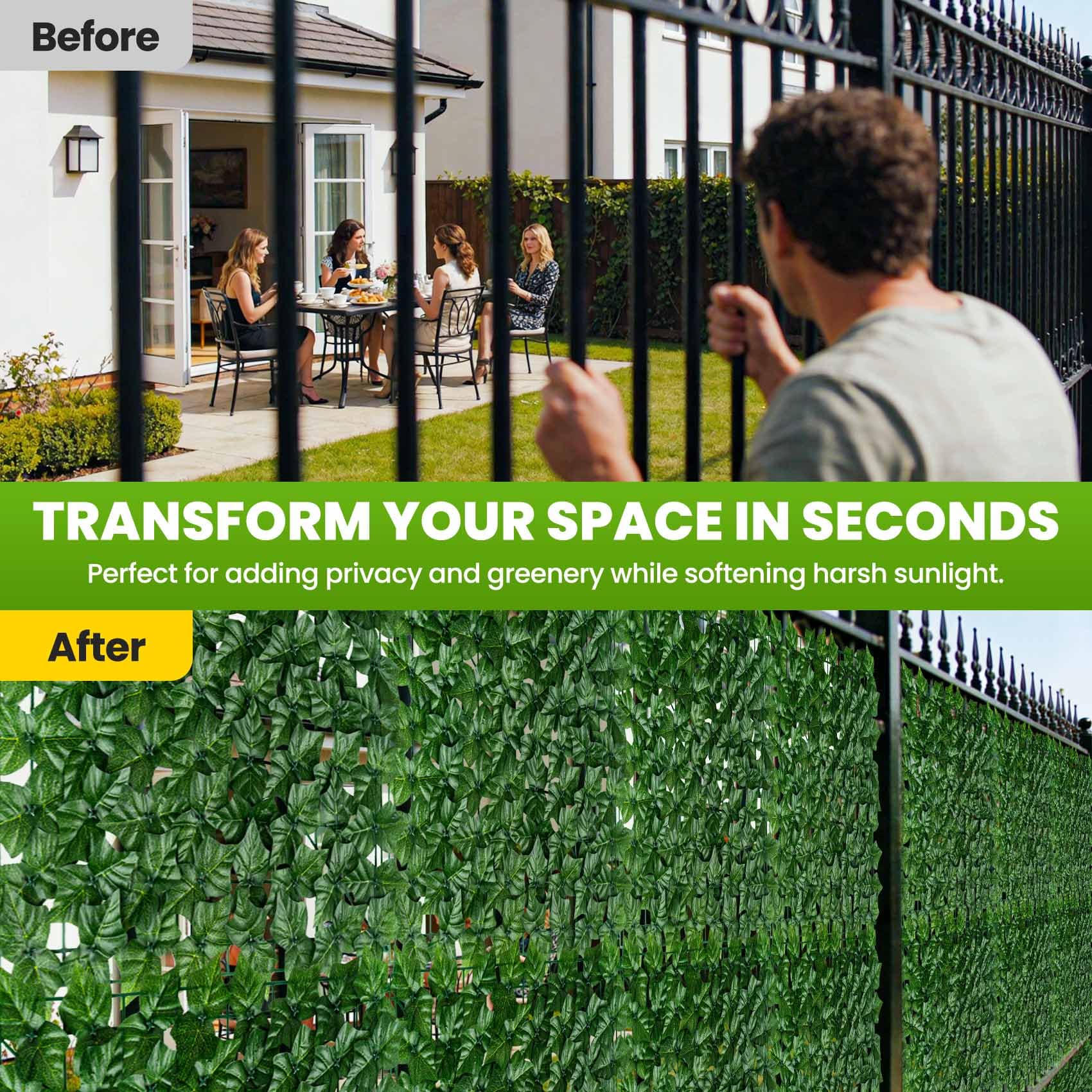KASZOO breathable ivy panel showing air-flow between leaves for comfortable privacy.