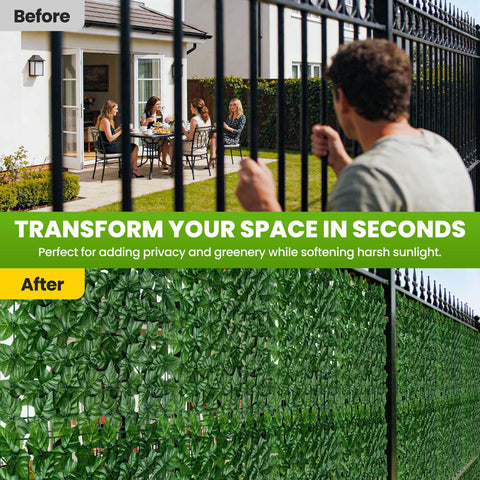 KASZOO breathable ivy panel showing air-flow between leaves for comfortable privacy.