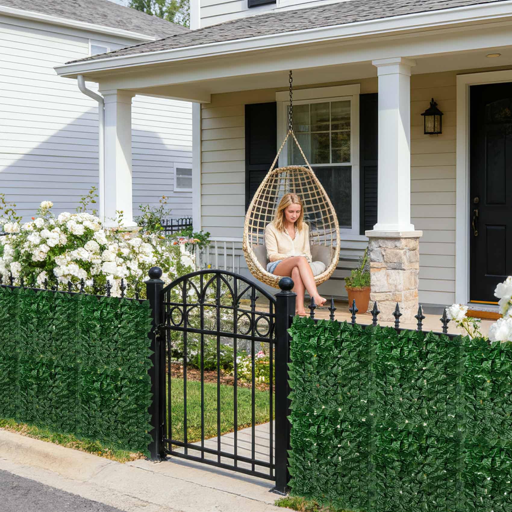 KASZOO outdoor ivy screen blends with real grass and plants.
