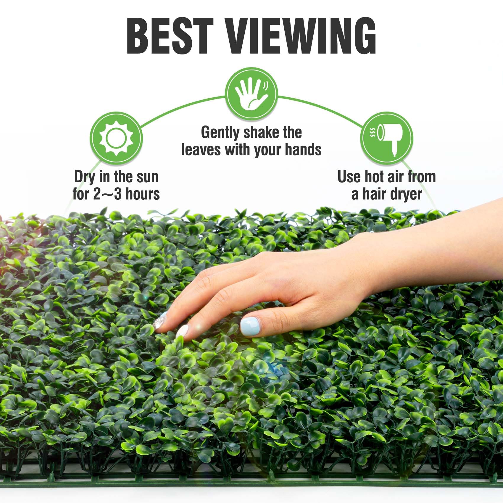 KASZOO grass wall panel setup guide shown with step-by-step visuals