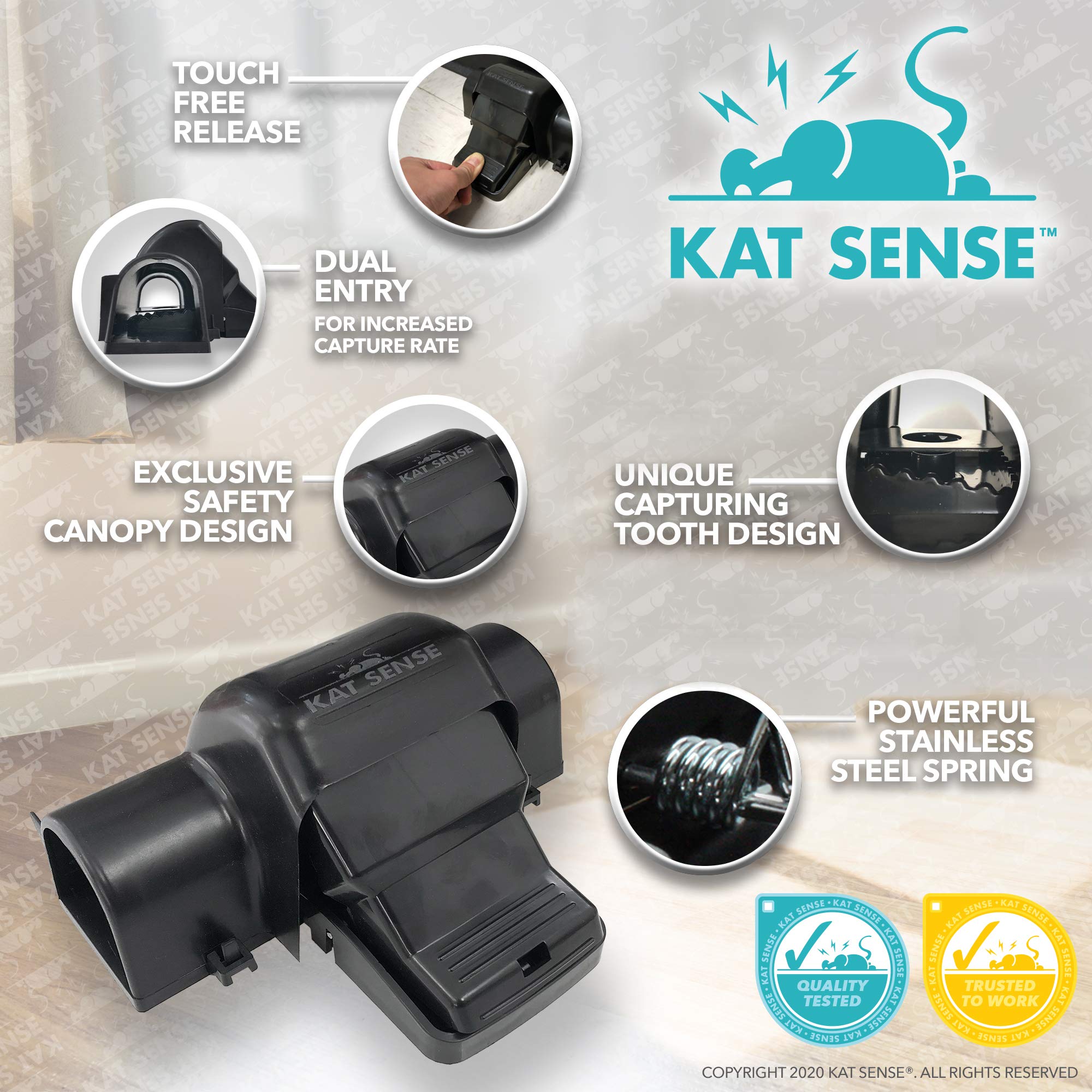 Kat Sense chipmunk trap in a protective covered case for safe indoor use