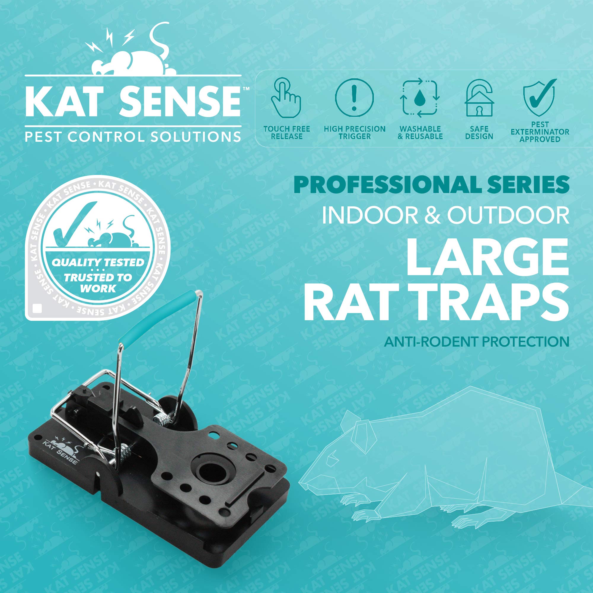 Kat Sense large rat trap 6 trigger mechanism close-up showing high precision snap for quick results.