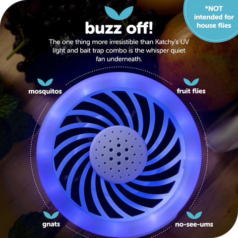 Katchy Duo captures fruit flies with targeted light and lure.