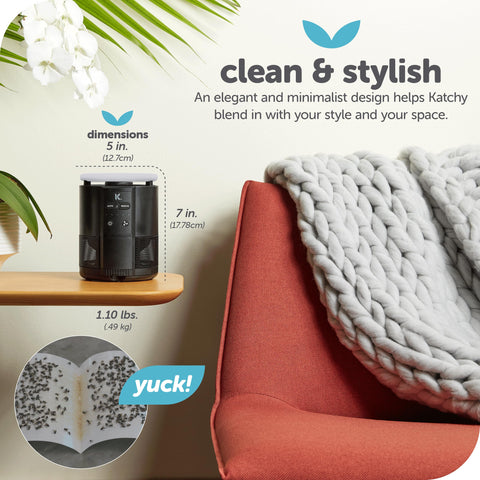 Katchy Duo captures mosquitoes and gnats with scent pod lure.