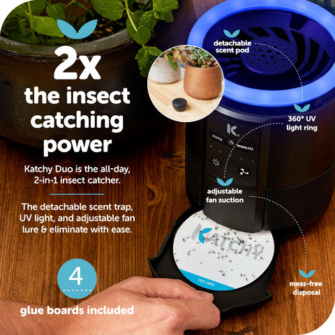 Katchy Duo removable bait pod provides flexible attractant options for pests.