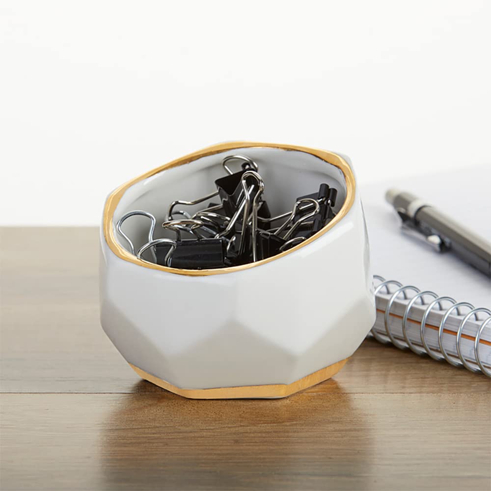 Kate Aspen white mini planter with succulent for desk decor