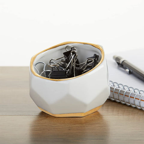 Kate Aspen white mini planter with succulent for desk decor