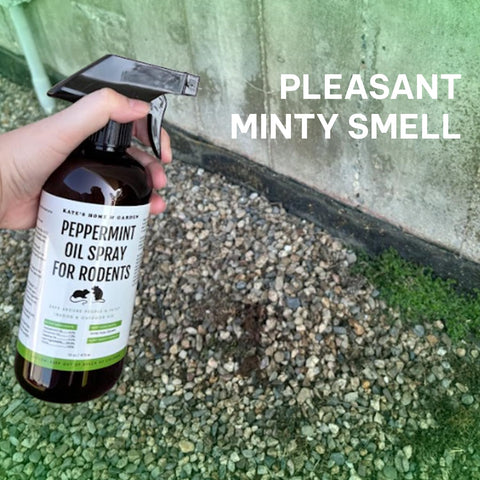 Kate Naturals Peppermint Oil Spray outdoor deterrent keeps chipmunks and mice away from trash cans.