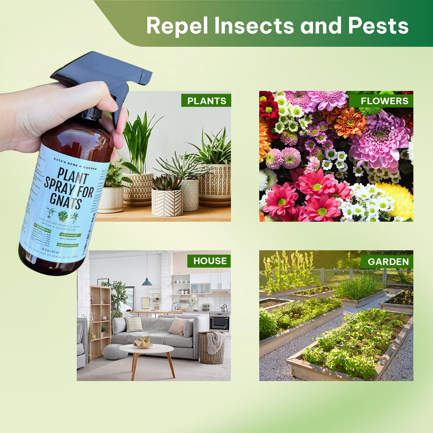 KATE'S GARDEN bottle shows pet-safe usage guidance.