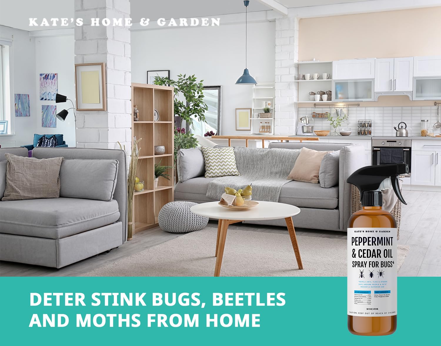Outdoor use showing mint-scented spray deterring pests in yard.
