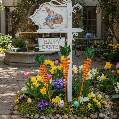 Kathfly carrot yard stake made of durable iron for year-round outdoor use