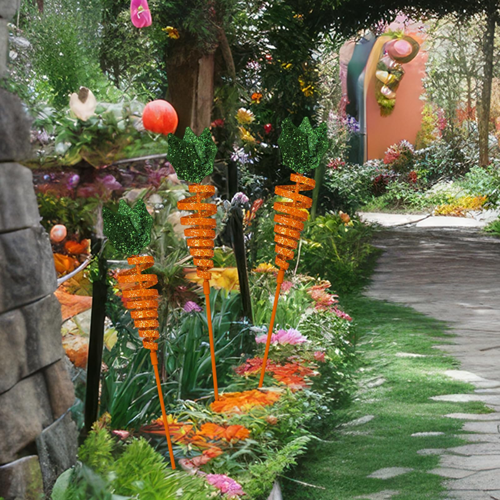 Kathfly 19.7 inch carrot stake creates a playful front yard focal point