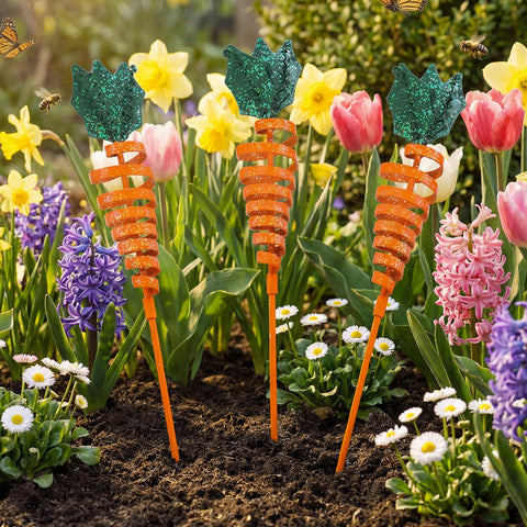 Kathfly glittery carrot stake catches sunlight for eye-catching entrance