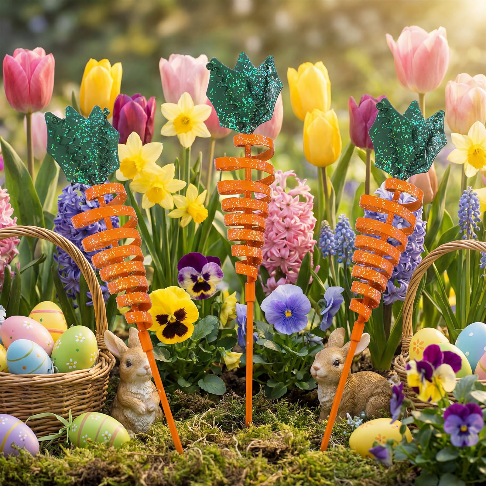 Kathfly iron carrot stake resists wind and rain to keep decor intact