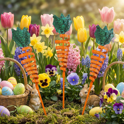 Kathfly iron carrot stake resists wind and rain to keep decor intact