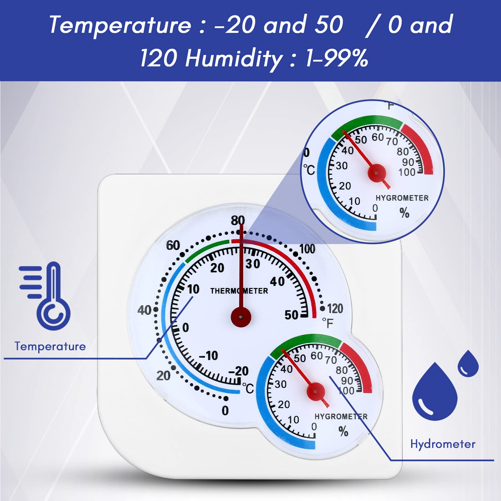 Kathfly mechanical hygrometer pointer dial showing temperature and humidity