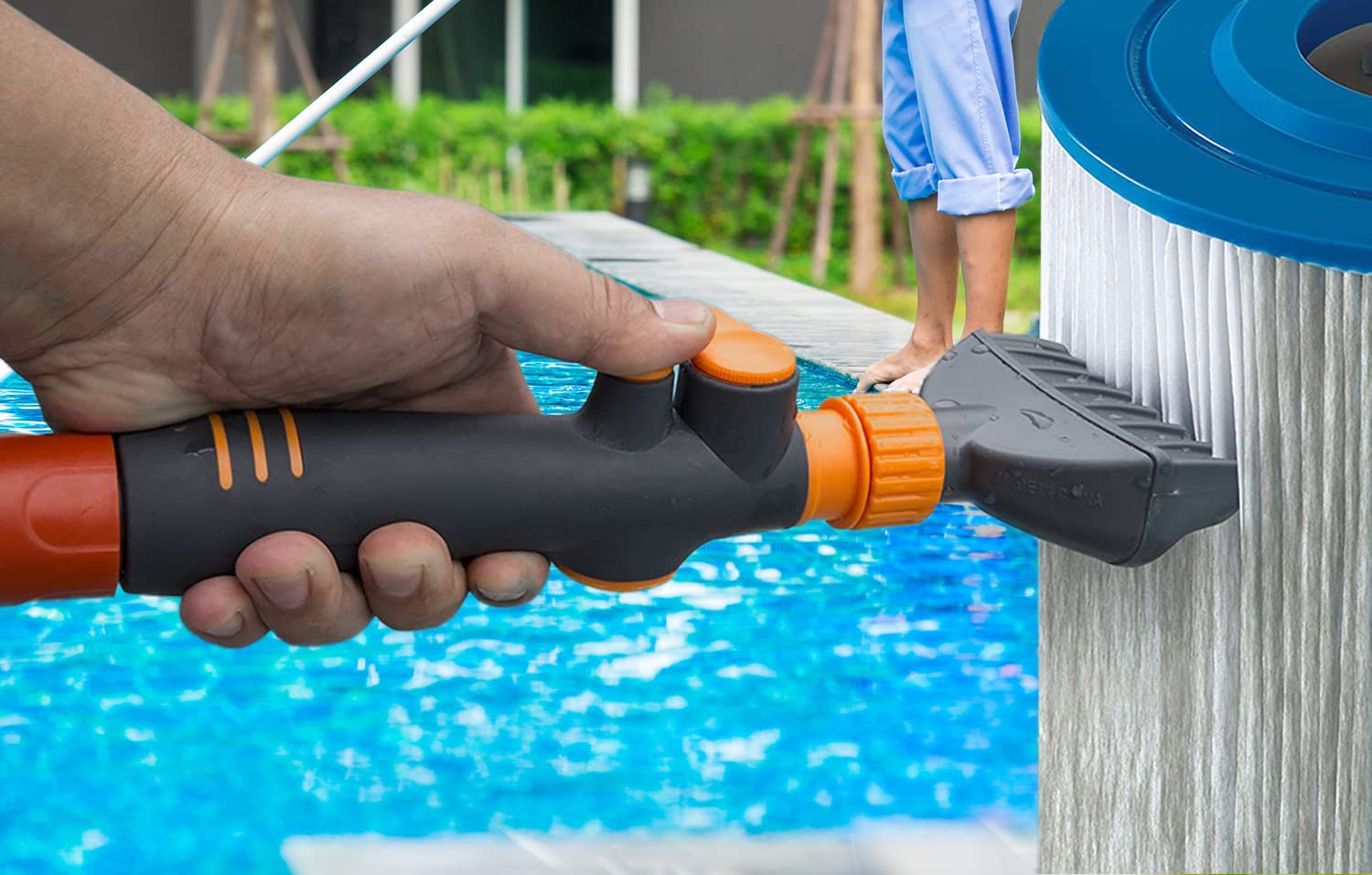 Katikies garden hose attachment connects easily for flexible scrubbing