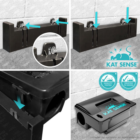 Kat Sense rat bait station includes brackets for easy mounting.