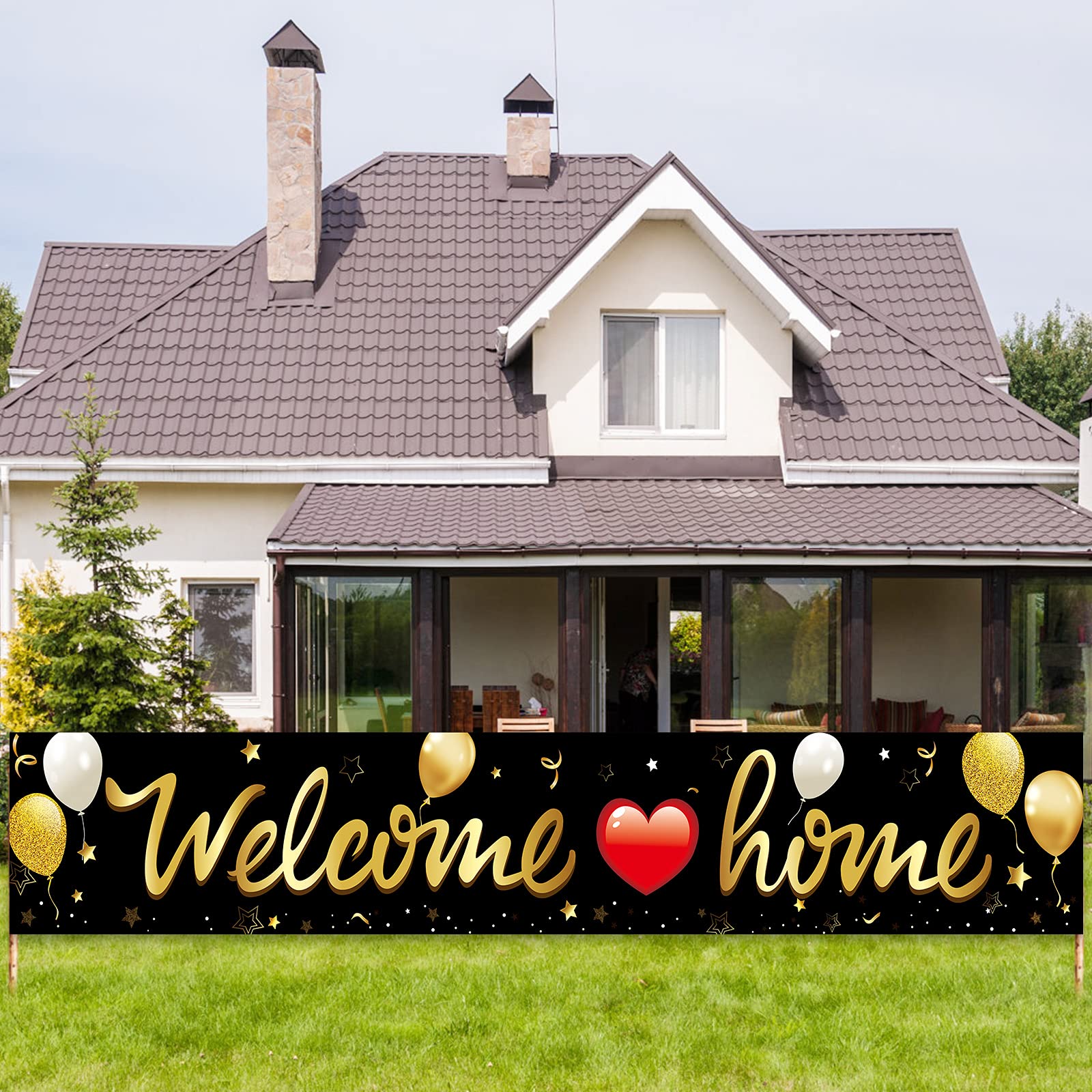 Kauayurk Welcome Home banner in black and gold for outdoor visibility and homecoming celebrations.
