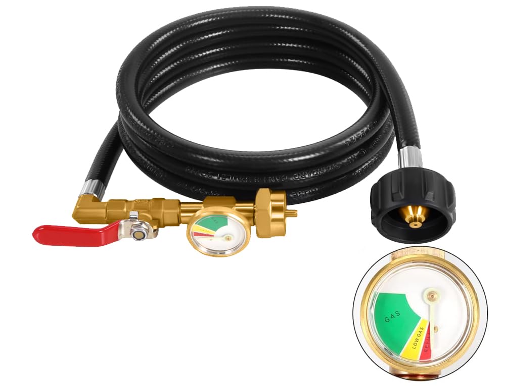 KAVAKARA propane refill hose with gauge for precise monitoring during fills