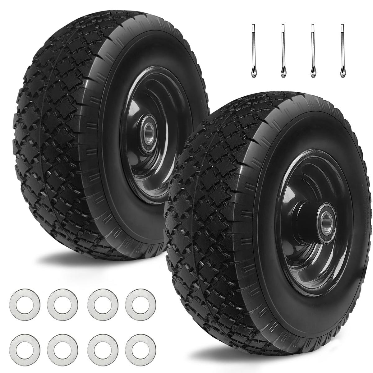 Kavedodu 12'' flat-free tire with polyurethane tread for long-lasting use.