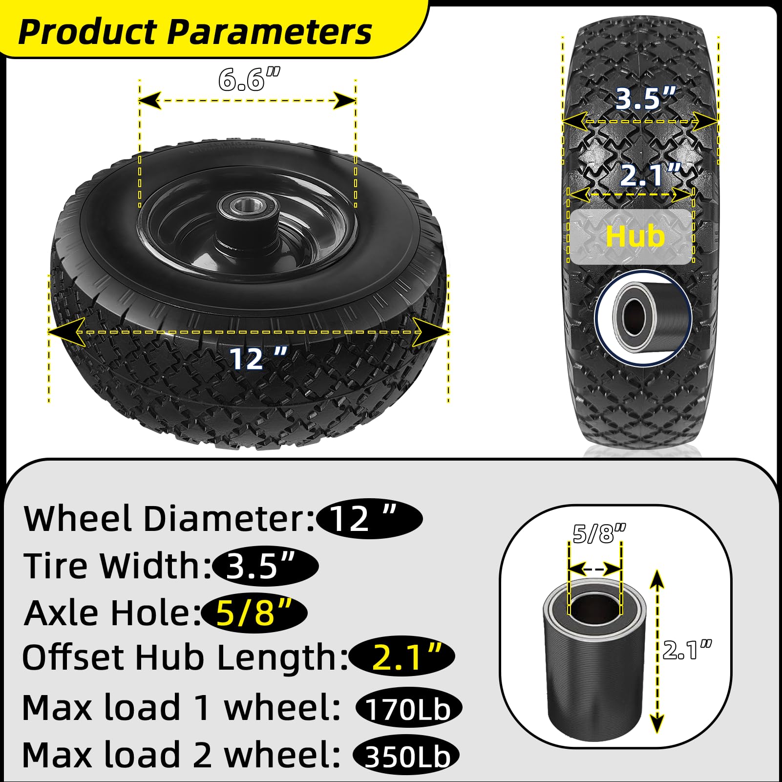 Kavedodu 3.5-inch wide tire enhances load distribution on carts.