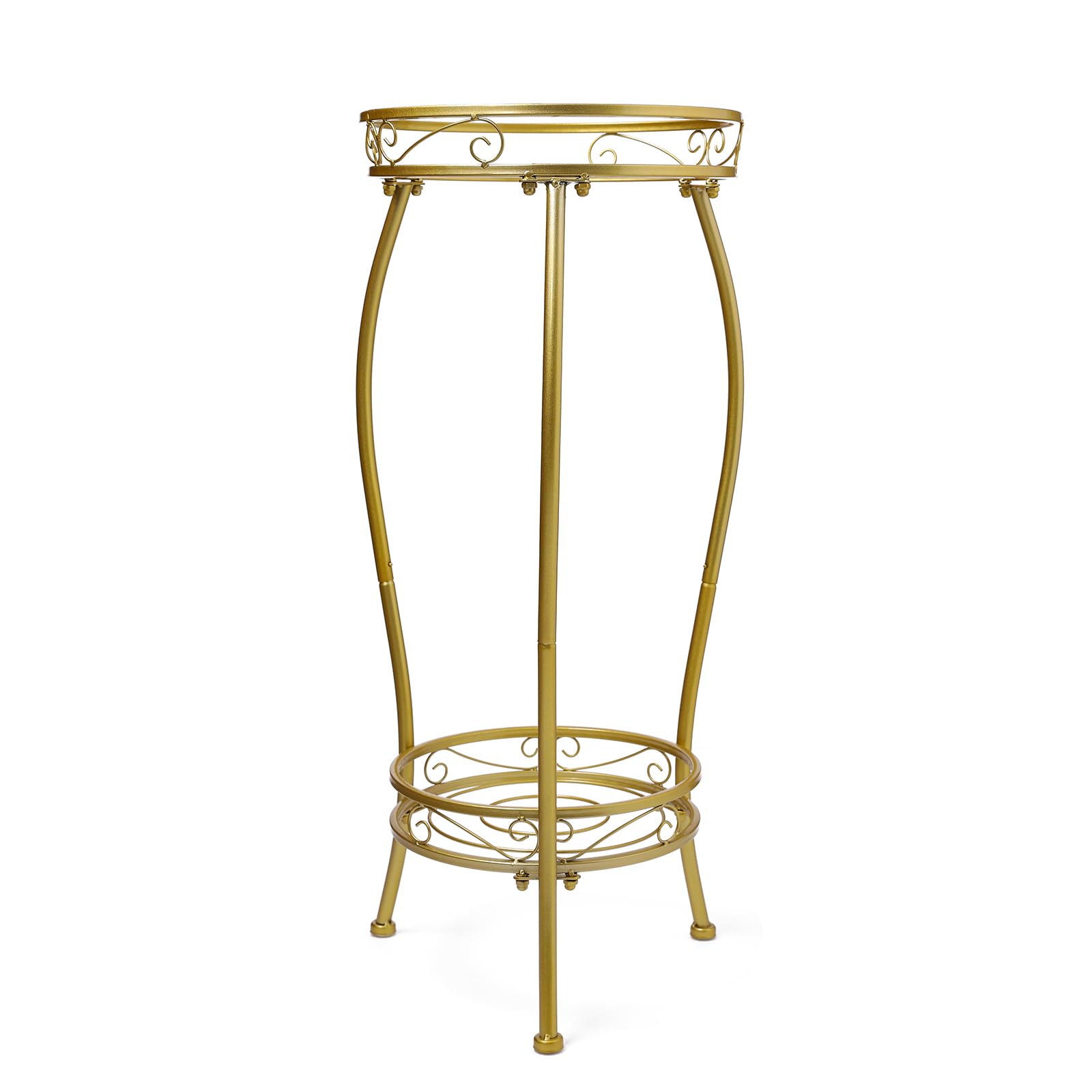 Kavlium 2-tier gold plant stand for indoor and outdoor use, sturdy and rustproof.