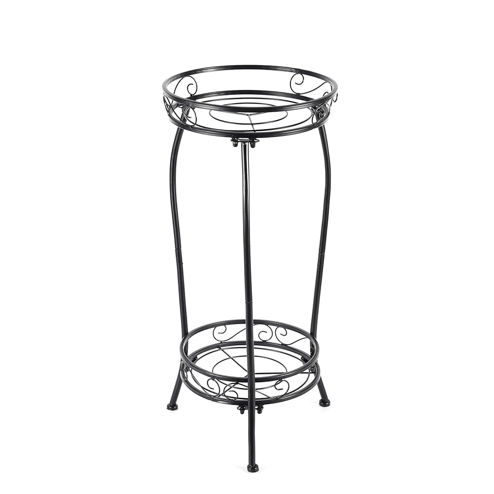 Kavlium 2-tier plant stand left view, rustproof metal for indoor and outdoor display