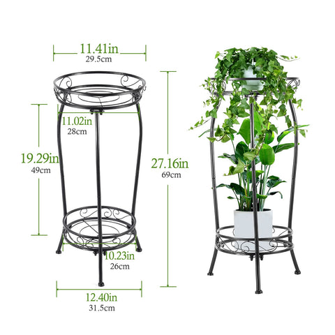Kavlium tall two-tier plant rack highlights plants with stable wrought iron construction.