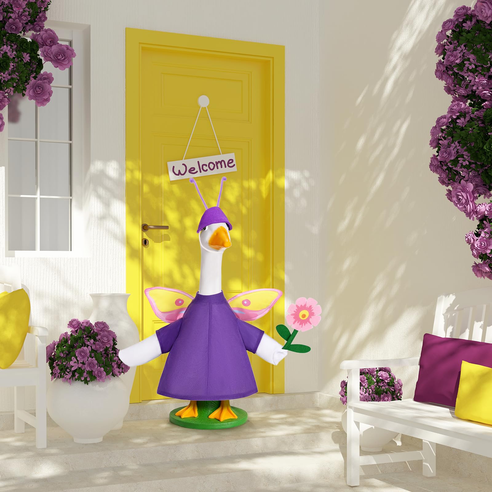 Kavoc butterfly goose outfit fits 23inch meadow goose on porch