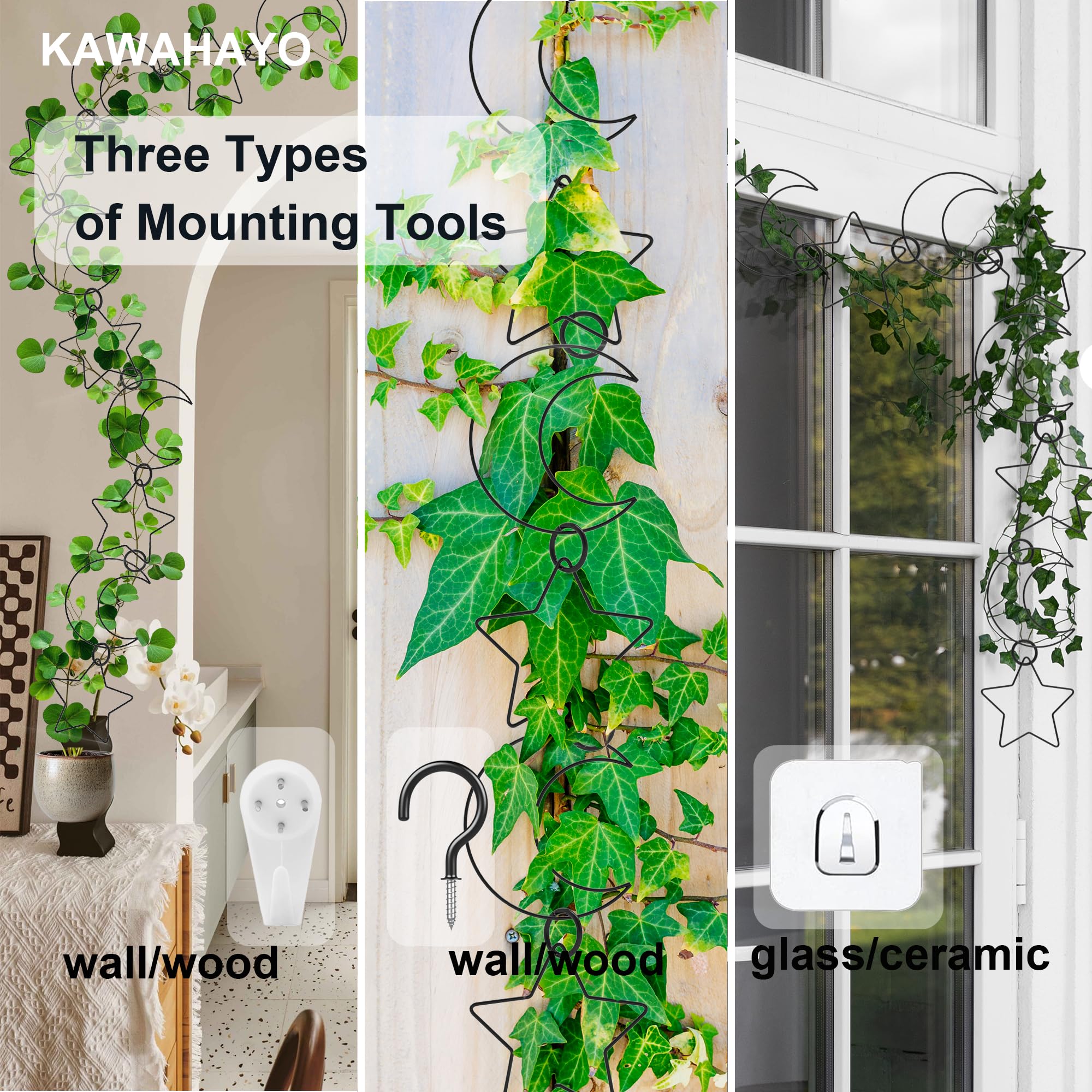 KAWAHAYO three mounting options for secure installation using hooks, nails, or screws.
