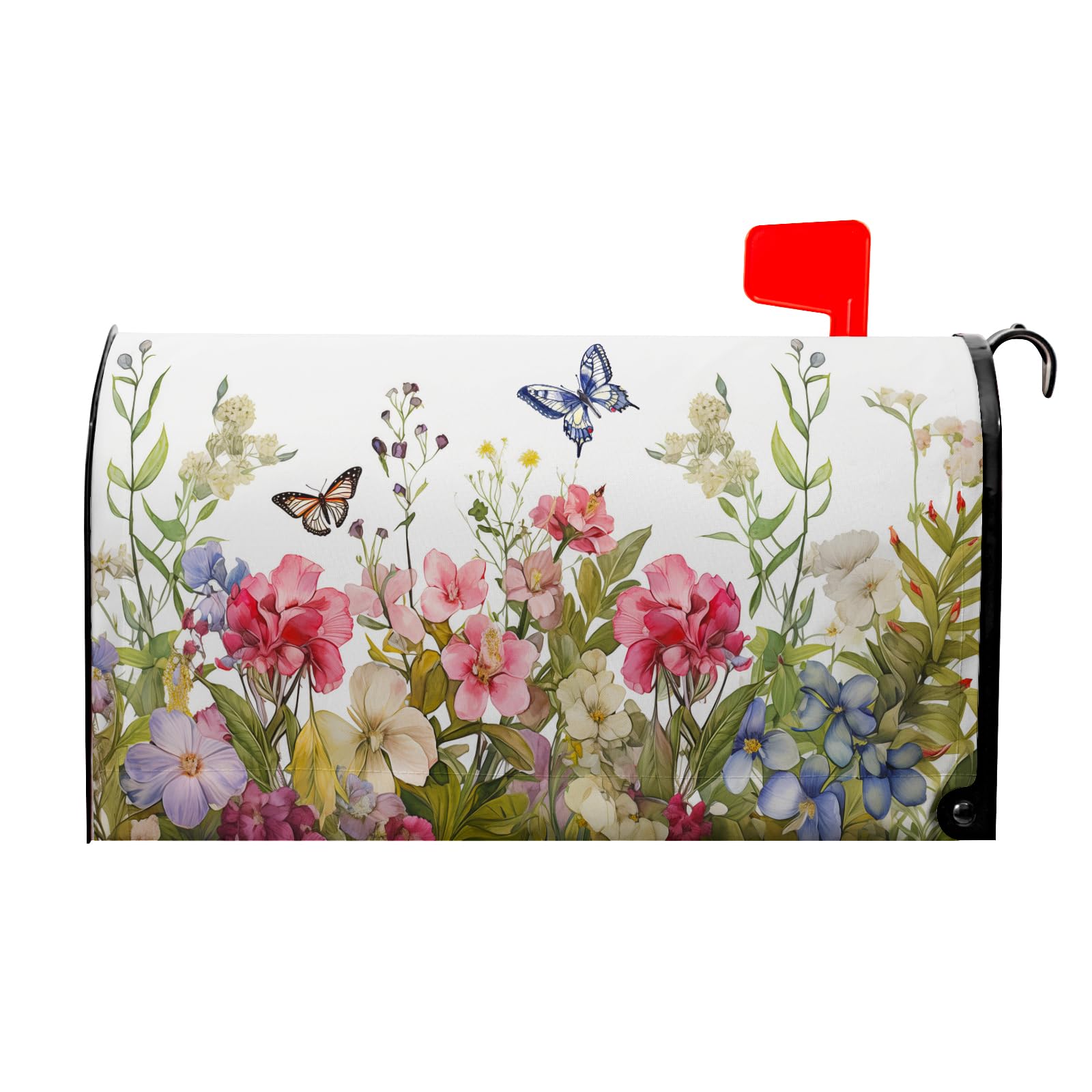 Kawani Spring Welcome mailbox cover with magnetic fit and colorful flowers for curb appeal.