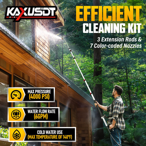 KAXUSDT extension wand attachments for diverse cleaning configurations.