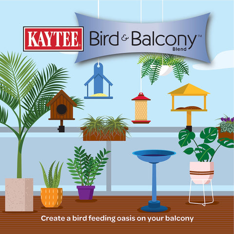 Kaytee balcony blend seed formula designed for railings or window feeders keeps balconies cleaner.