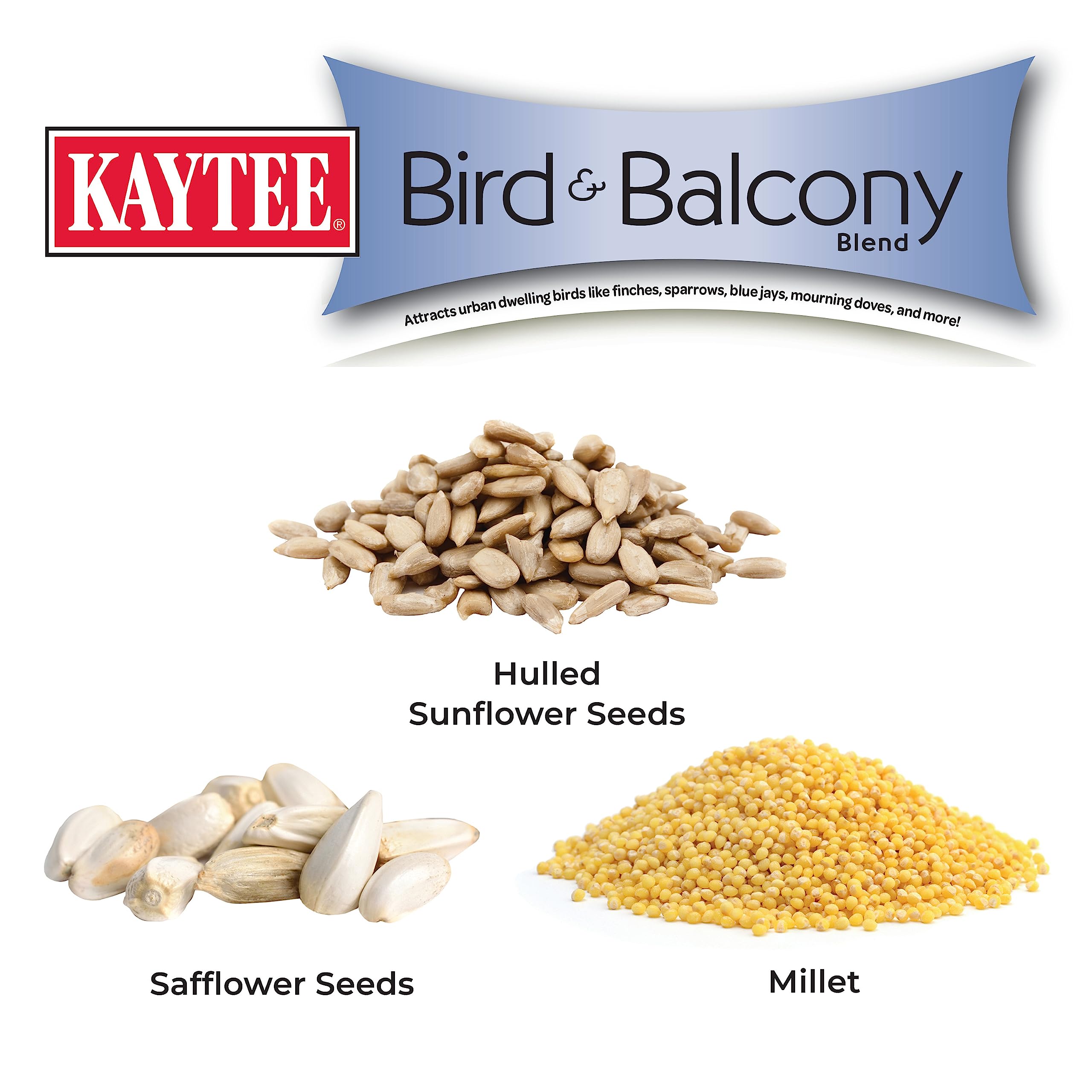 Kaytee seed blend with natural ingredients simplifies balcony feeding and maintenance.