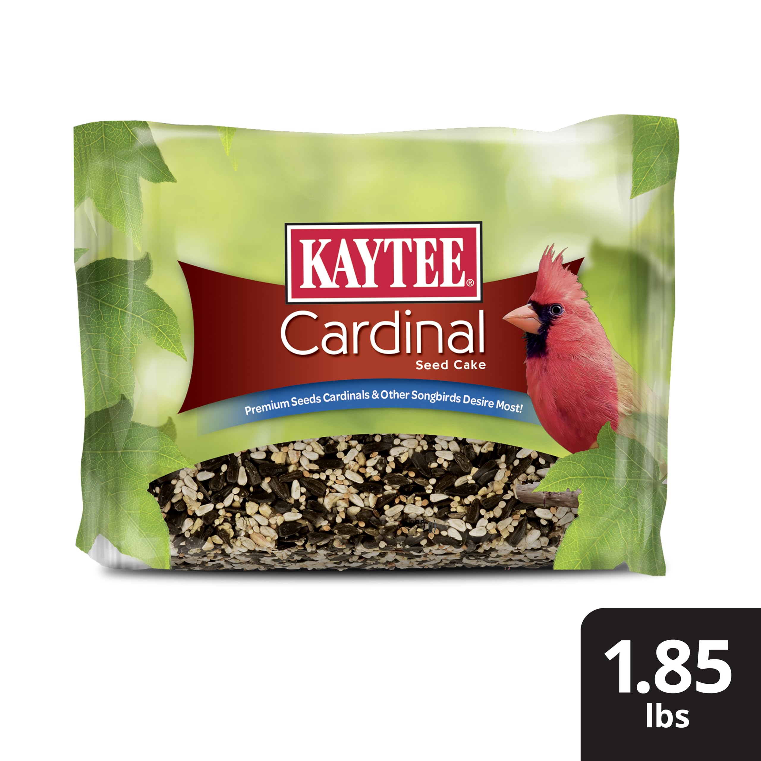 Packaging label and weight information for Kaytee Cardinal Seed Cake.