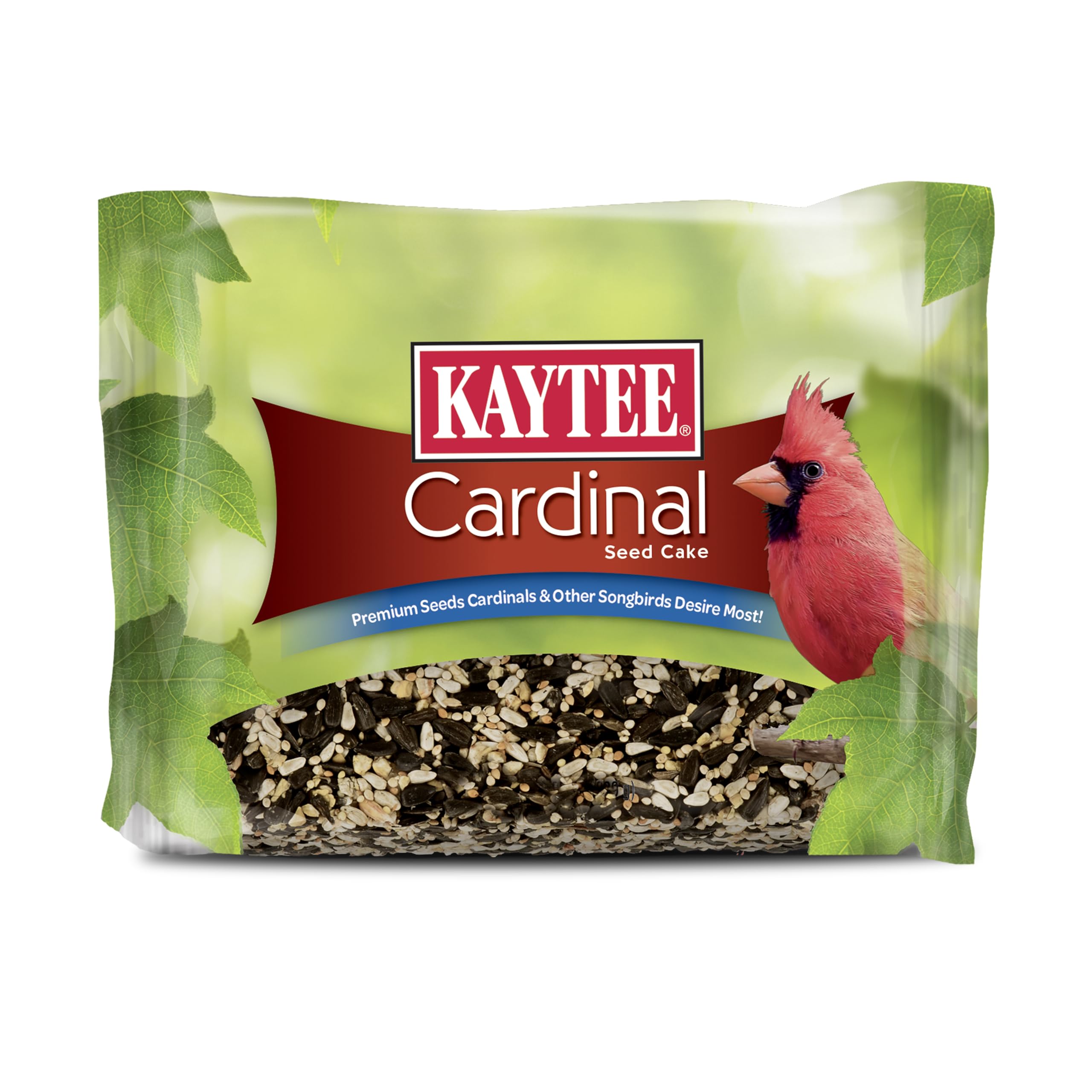 Kaytee Cardinal Seed Cake packaging shows premium wild bird food ready to entice cardinals.