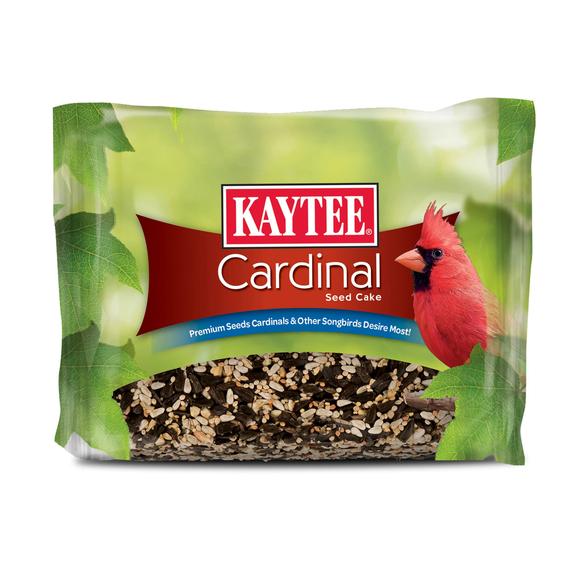 Kaytee Cardinal Seed Cake packaging shows premium wild bird food ready to entice cardinals.