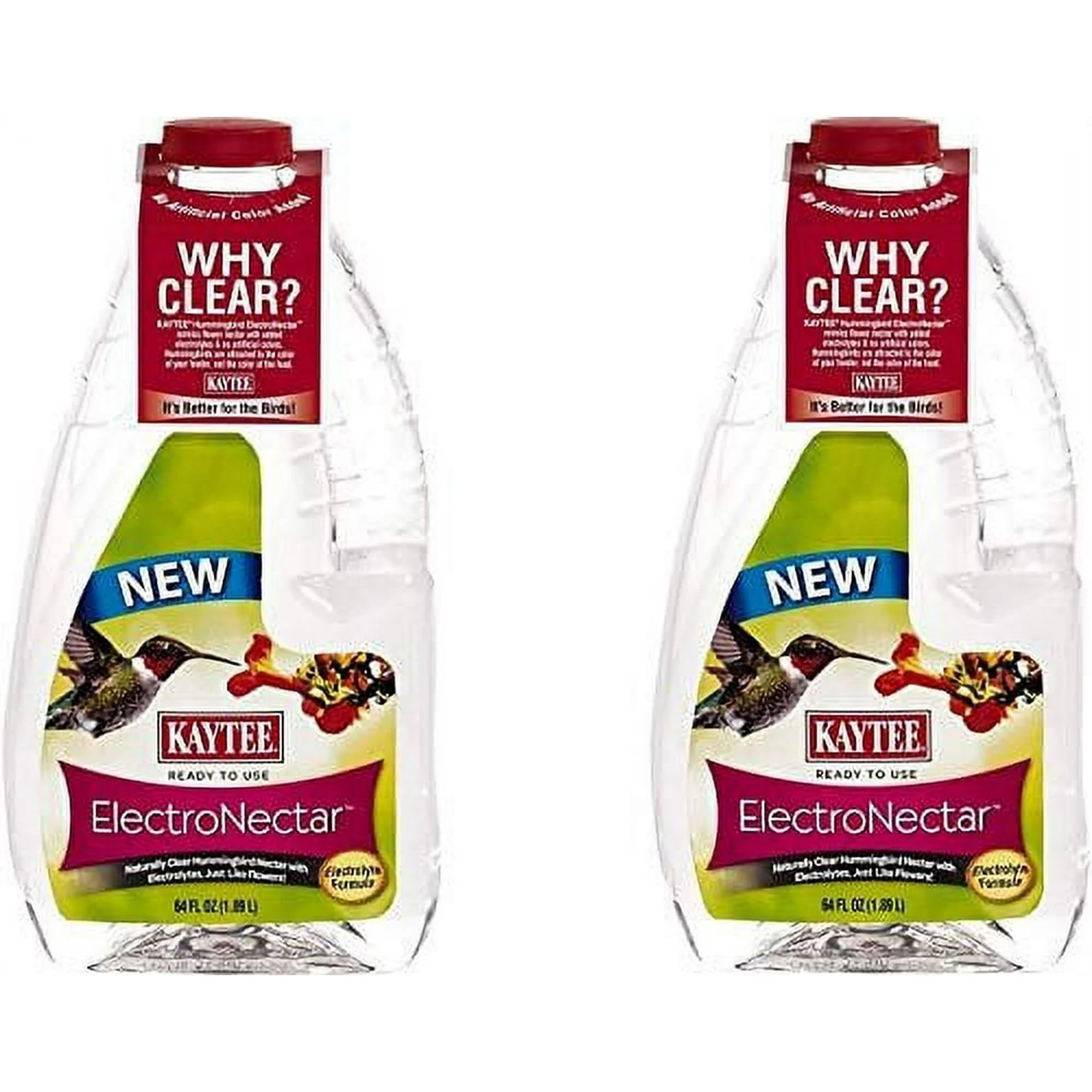 Kaytee Electro Nectar 64oz bottle front view with clear nectar for hummingbirds