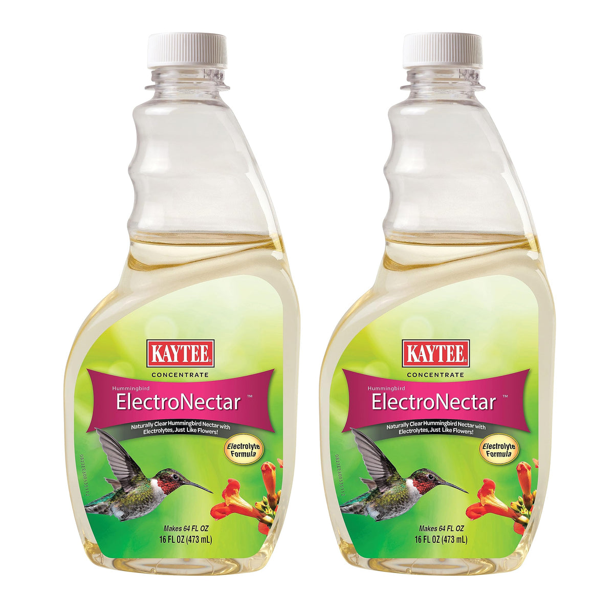 Kaytee ElectroNectar two-pack concentrate bottles ready for quick mixing.