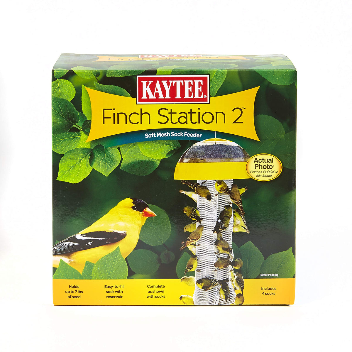 Kaytee Finch Station 2 soft mesh sock feeder yellow setup for multiple finches.